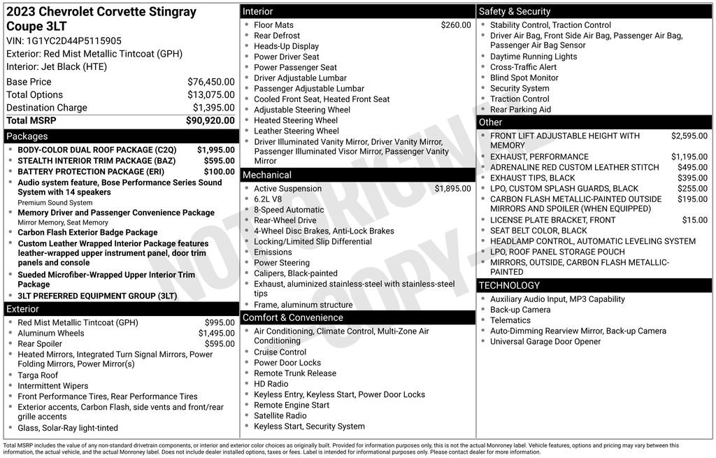 Used 2023 Chevrolet Corvette Stingray Premium Cpe w/ Body-Color Dual Roof Package image 2