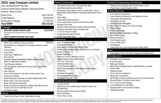 Used 2023 Jeep Compass Limited w/ Sun and Sound Group AWD/4WD image 34