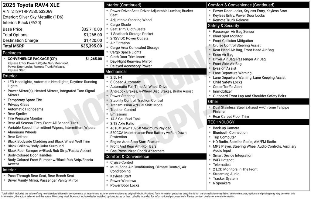 Used 2025 Toyota RAV4 XLE w/ Convenience Package AWD/4WD image 3