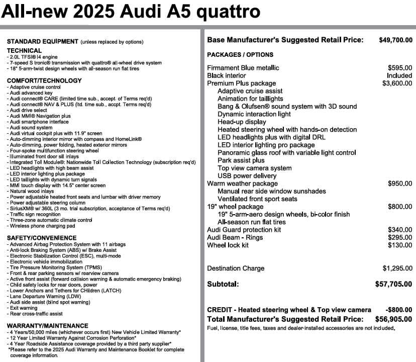 Certified 2025 Audi A5 2.0T Premium w/ Premium Plus AWD/4WD image 1