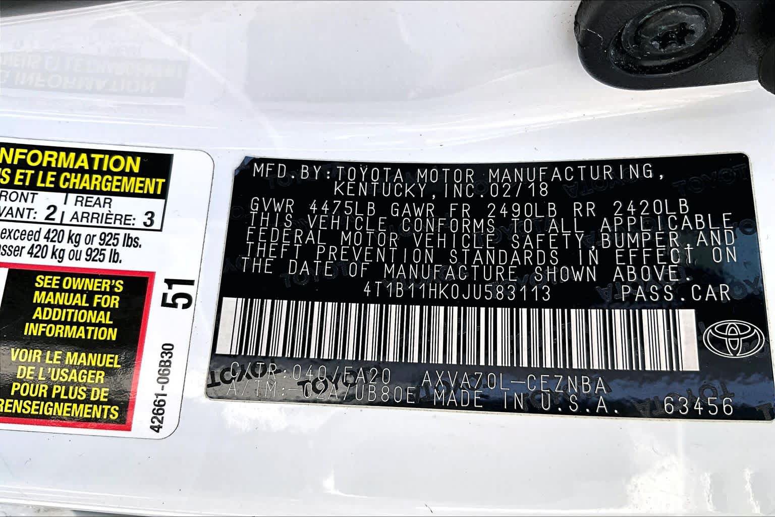 Used 2018 Toyota Camry LE FWD image 36