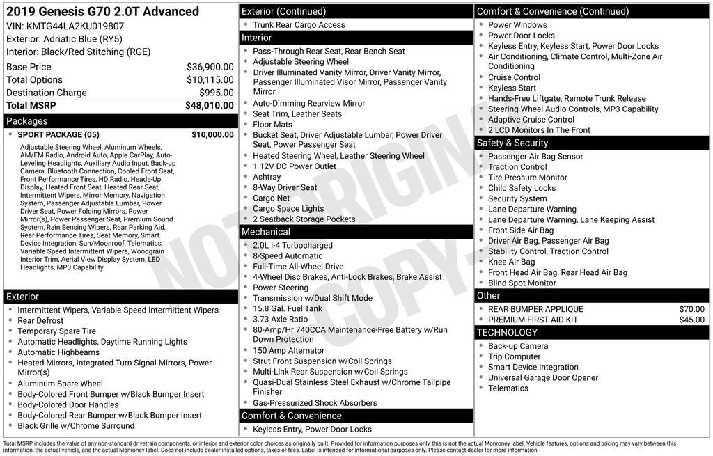 Used 2019 Genesis G70 2.0T Advanced w/ Sport Package image 3