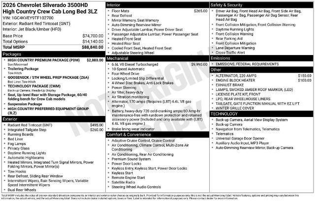 New 2026 Chevrolet Silverado 3500 High Country w/ High Country Premium Package image 30
