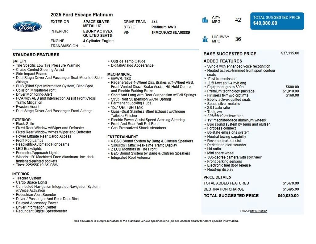 Used 2025 Ford Escape Platinum w/ Premium Technology Package image 38