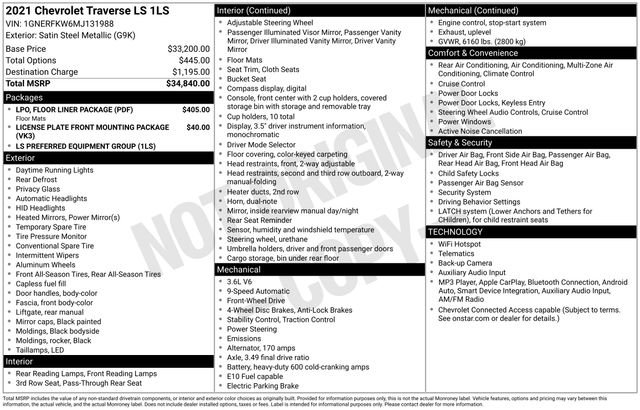 Certified 2021 Chevrolet Traverse LS w/ LPO, Floor Liner Package FWD image 5