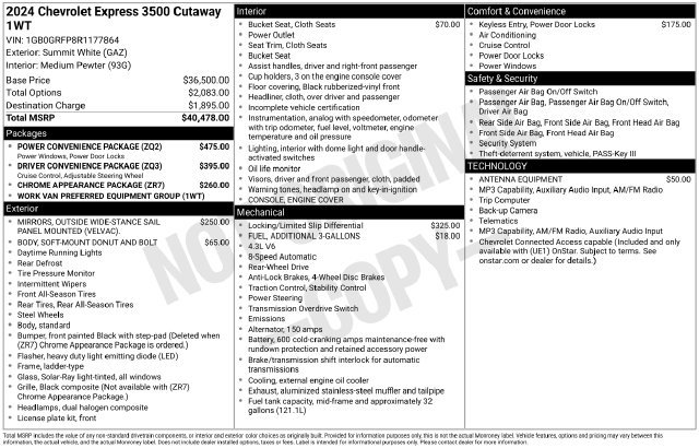 New 2024 Chevrolet Express 3500 w/ Power Convenience Package RWD image 34
