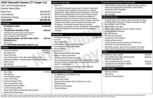 Certified 2022 Chevrolet Camaro LT w/ RS Package image 6