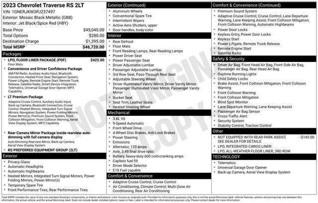 Certified 2023 Chevrolet Traverse RS w/ LPO, Floor Liner Package FWD image 38