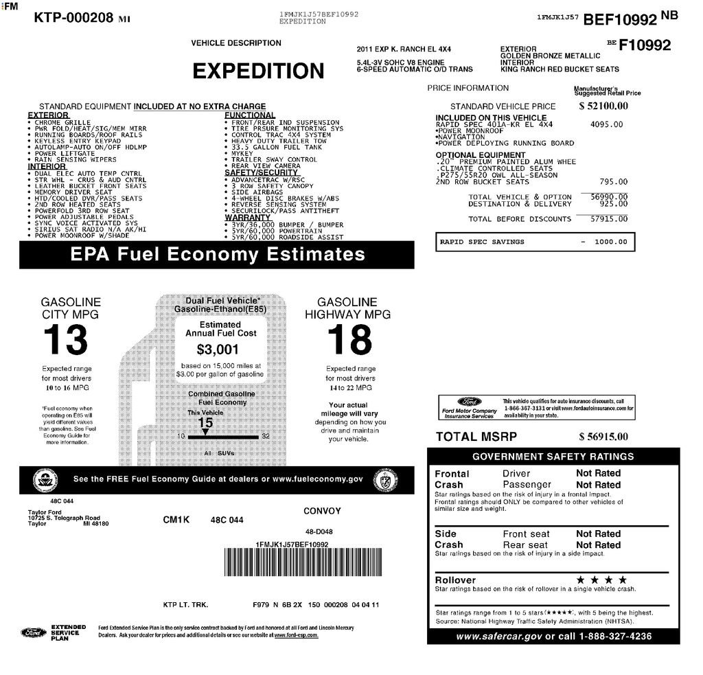 Used 2011 Ford Expedition EL King Ranch w/ 401A Rapid Spec Order Code AWD/4WD image 12