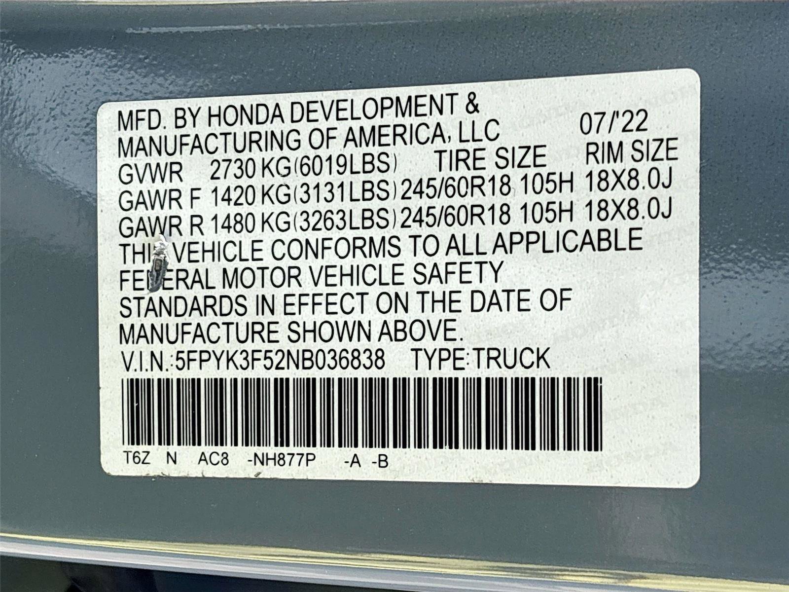 Certified 2022 Honda Ridgeline RTL image 37