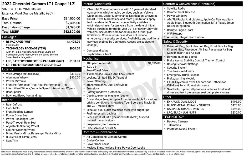 Certified 2022 Chevrolet Camaro LT w/ RS Package RWD image 10