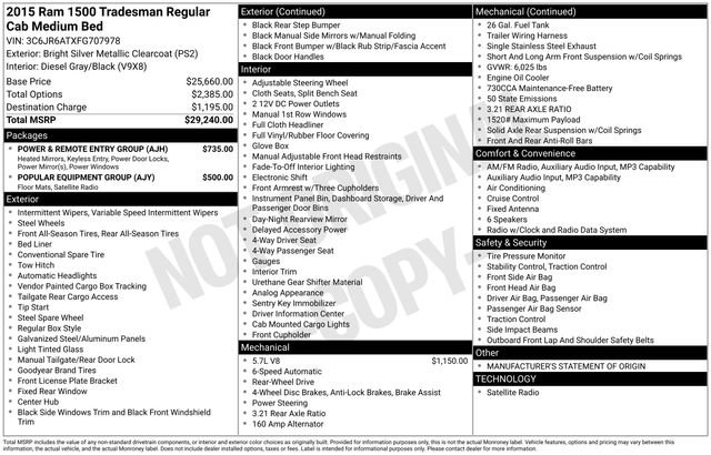 Used 2015 RAM 1500 Tradesman w/ Power & Remote Entry Group RWD image 6