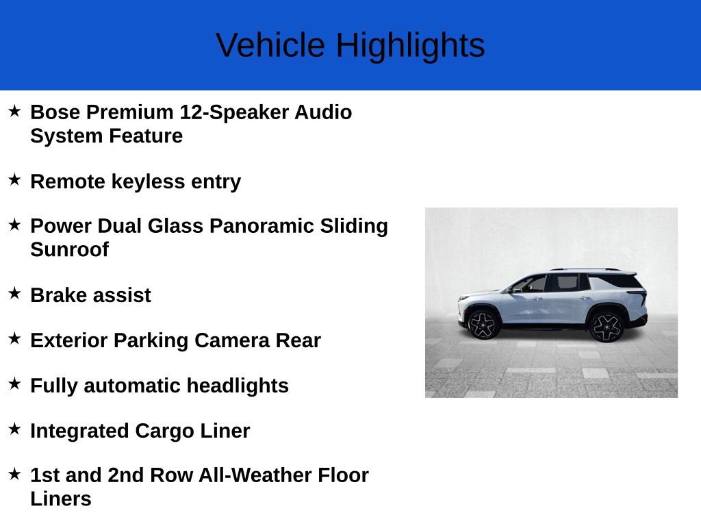 New 2026 Chevrolet Traverse High Country w/ LPO, Floor Liner Package image 3