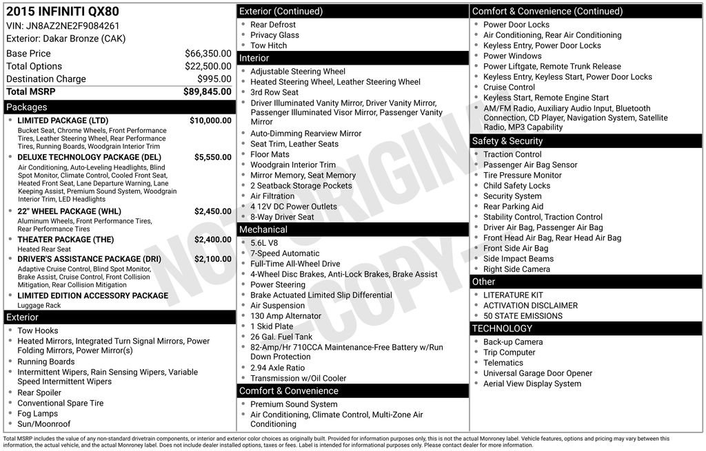 Used 2015 INFINITI QX80 4WD w/ Limited Package image 3