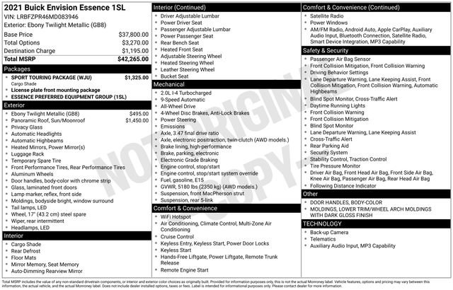 Certified 2021 Buick Envision Essence w/ Sport Touring Package AWD/4WD image 6