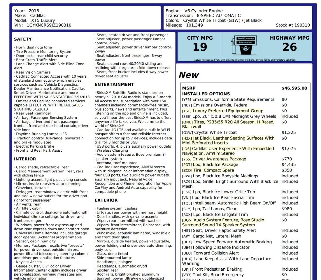 Used 2018 Cadillac XT5 Luxury w/ LPO, Black Ice Package image 6