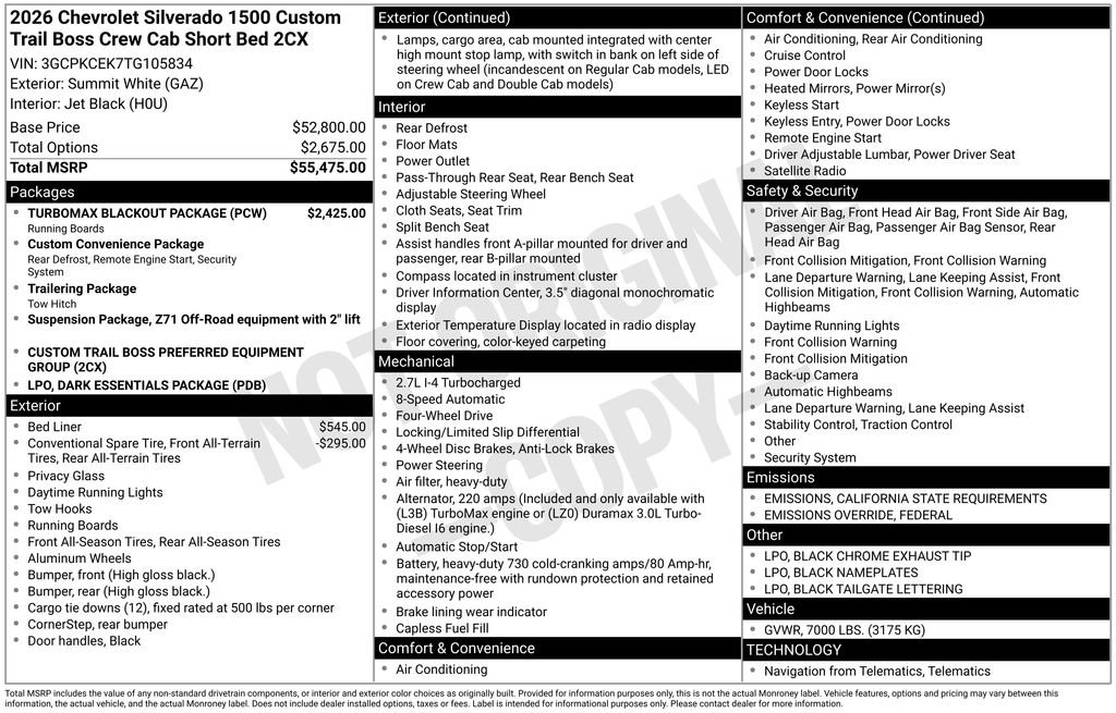 New 2026 Chevrolet Silverado 1500 Custom Trail Boss w/ Turbomax Blackout Package image 4