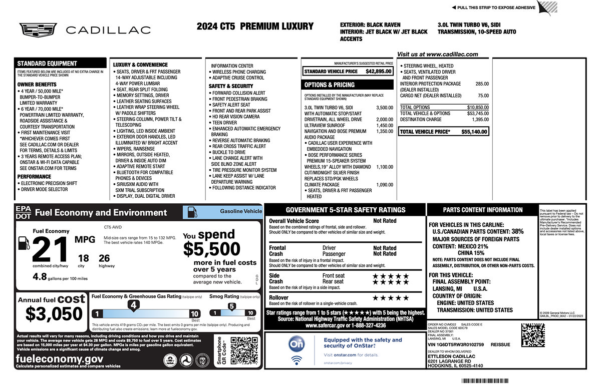 Used 2024 Cadillac CT5 Premium Luxury AWD/4WD image 2