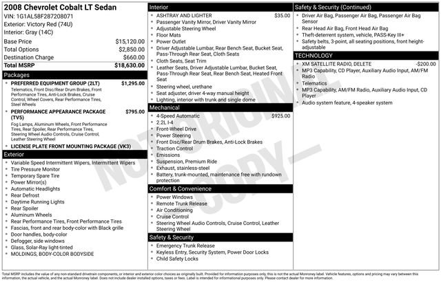 Used 2008 Chevrolet Cobalt LT w/ Preferred Equipment Group FWD image 2