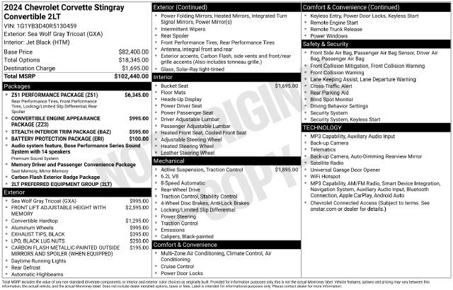 Used 2024 Chevrolet Corvette Stingray Preferred Conv w/ Z51 Performance Package RWD image 9
