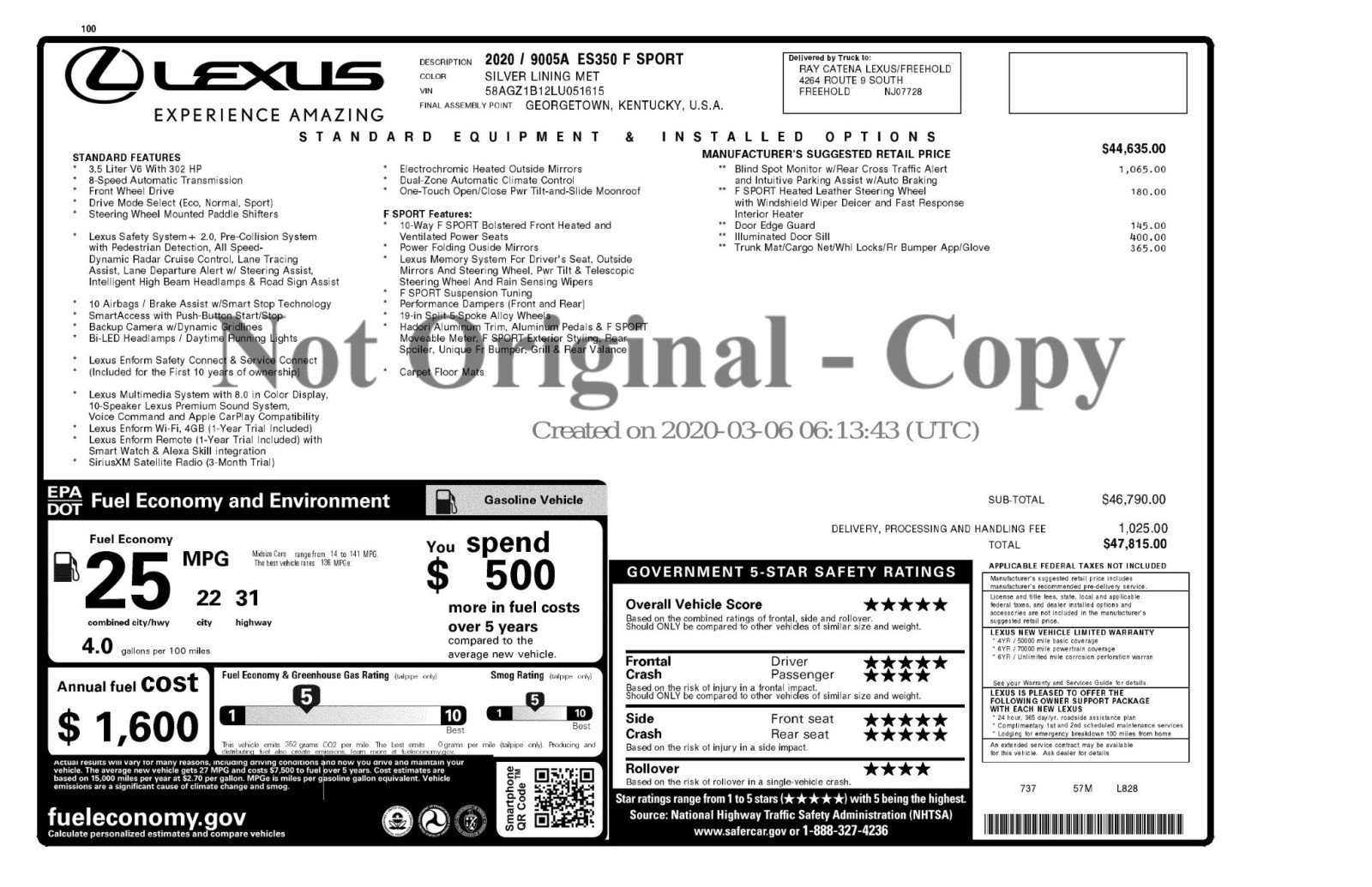 Used 2020 Lexus ES 350 F Sport w/ Accessory Package 2 FWD image 56