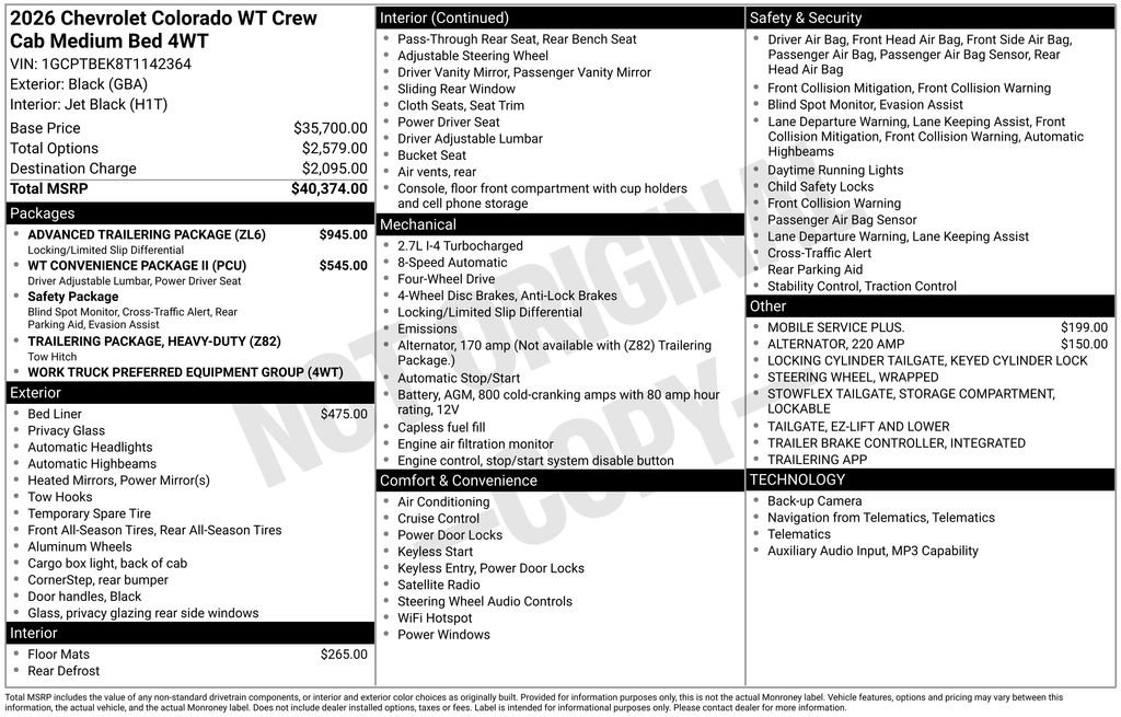 New 2026 Chevrolet Colorado W/T w/ Advanced Trailering Package AWD/4WD image 13
