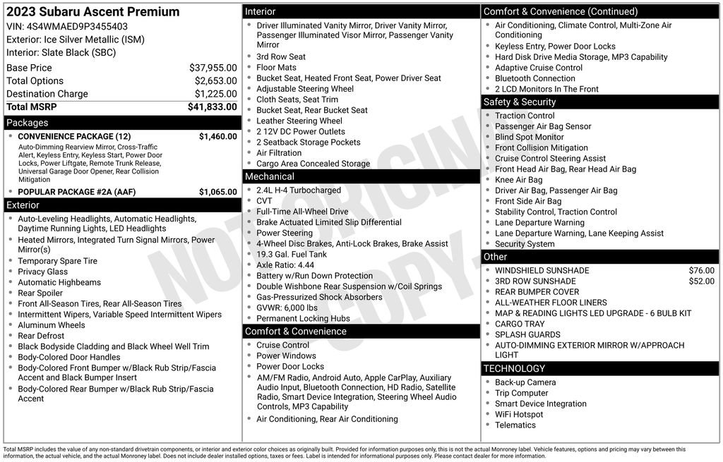 Certified 2023 Subaru Ascent Premium w/ Convenience Package AWD/4WD image 8