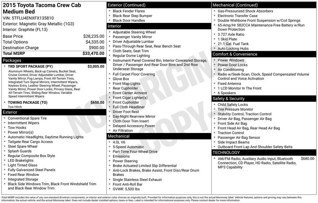 Used 2015 Toyota Tacoma 4x4 Double Cab w/ TRD Sport Package image 7