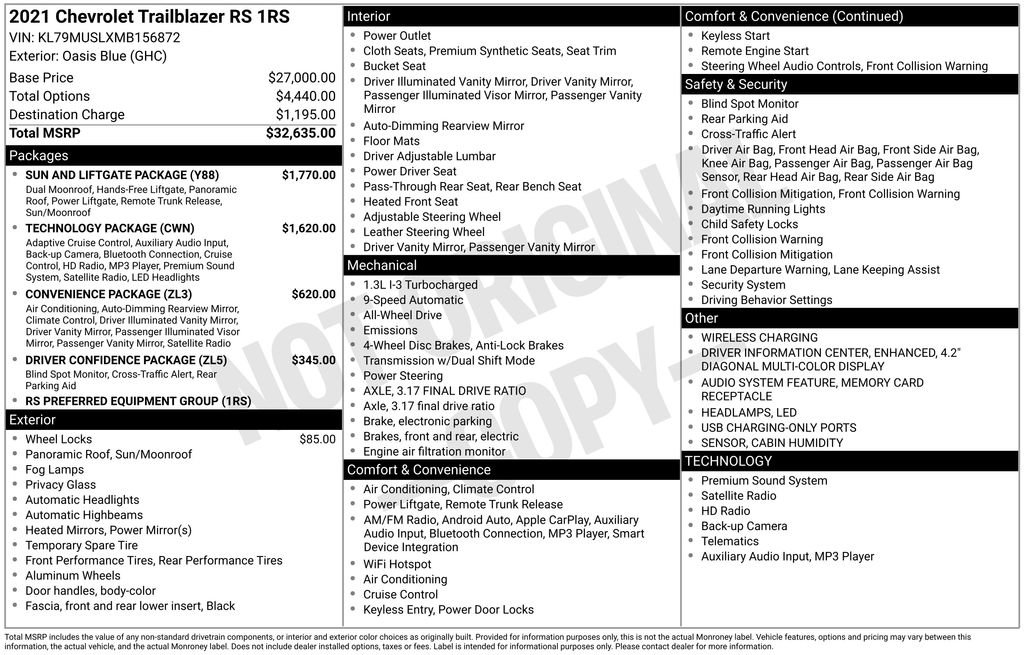 Used 2021 Chevrolet TrailBlazer RS w/ Sun and Liftgate Package image 32