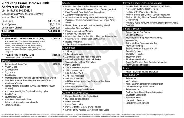 Certified 2021 Jeep Grand Cherokee Limited w/ Quick Order Package 28K 80th image 10