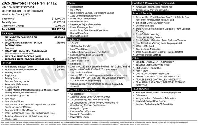 New 2026 Chevrolet Tahoe Premier w/ Sun And Tow Package AWD/4WD image 5