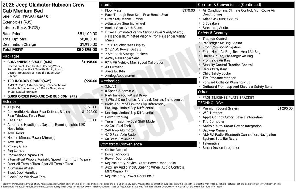 New 2025 Jeep Gladiator Rubicon w/ Convenience Group AWD/4WD image 47