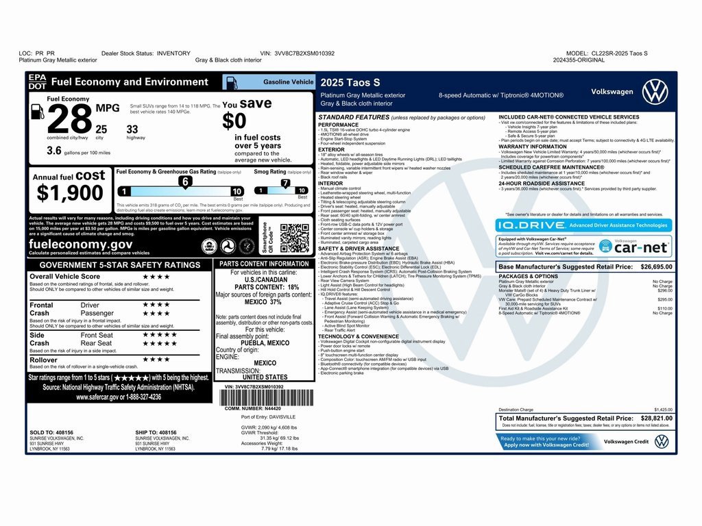 Used 2025 Volkswagen Taos S image 2