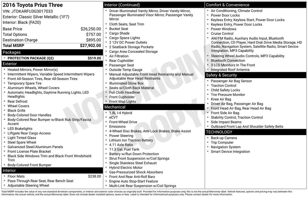 Used 2016 Toyota Prius Three w/ Protection Package FWD image 6
