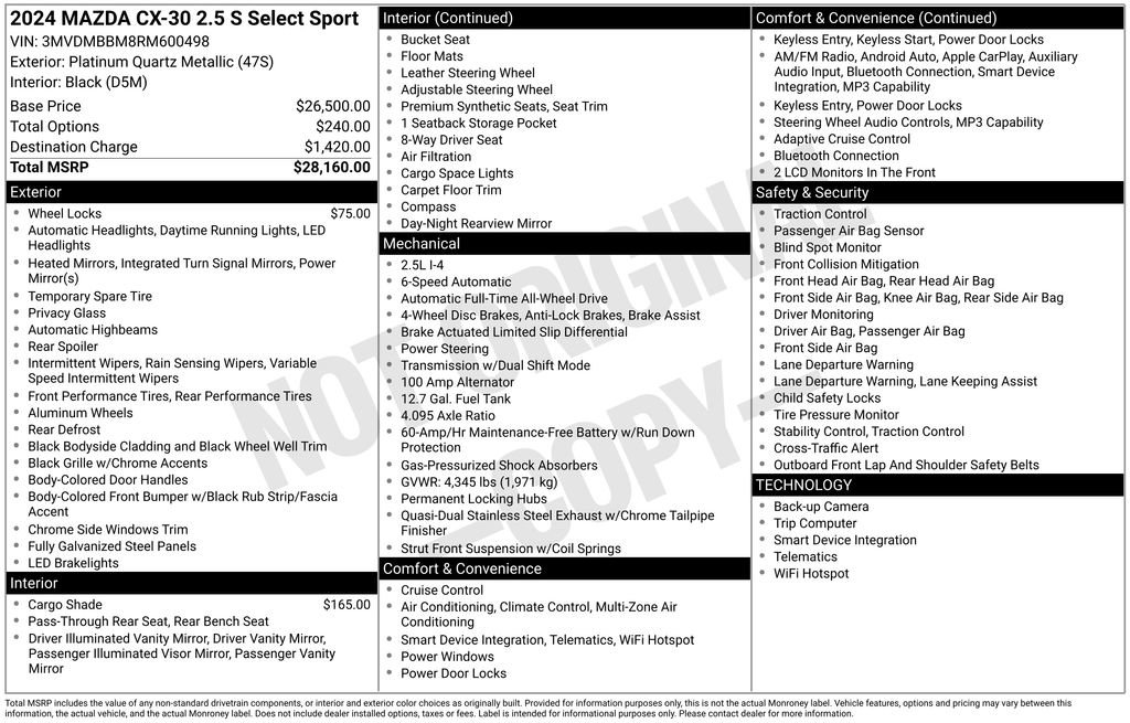 Certified 2024 MAZDA CX-30 AWD 2.5 S w/ Select Sport Pkg image 38