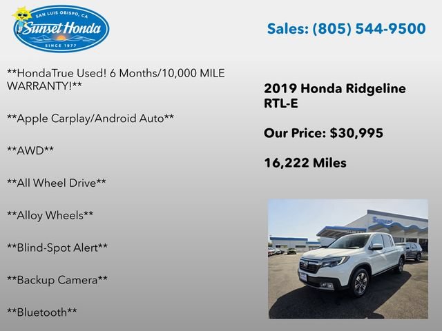 Certified 2019 Honda Ridgeline RTL-E image 6
