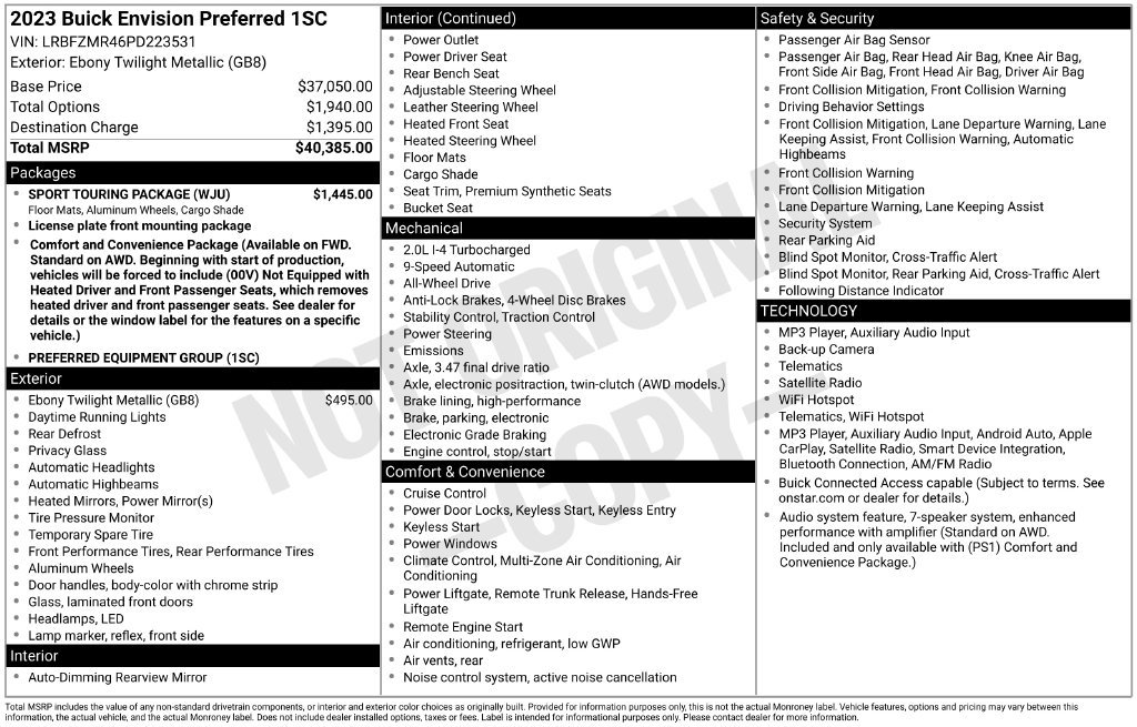 Used 2023 Buick Envision Preferred w/ Sport Touring Package AWD/4WD image 21
