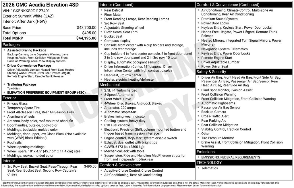 New 2026 GMC Acadia Elevation image 41