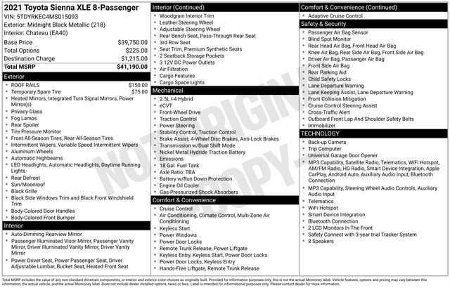 Used 2021 Toyota Sienna XLE
