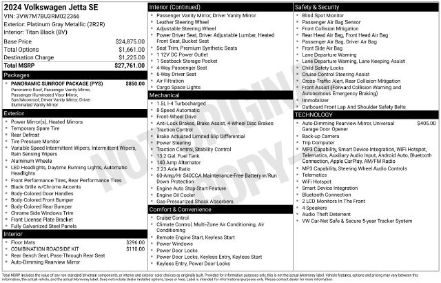 Used 2024 Volkswagen Jetta SE w/ Panoramic Sunroof Package FWD image 41