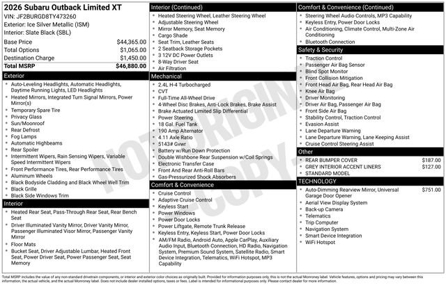 New 2026 Subaru Outback Limited XT AWD/4WD image 2