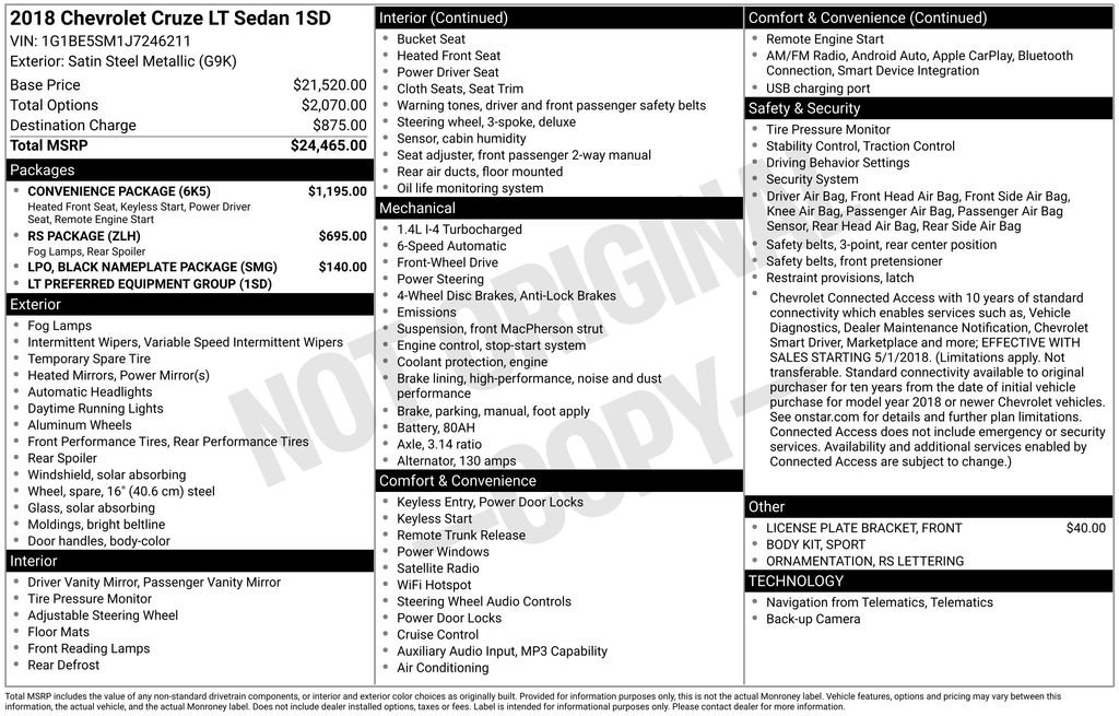 Used 2018 Chevrolet Cruze LT w/ Convenience Package image 34