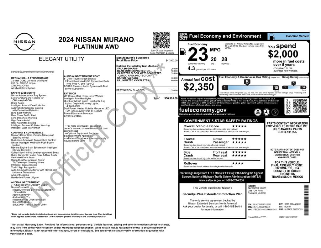 Used 2024 Nissan Murano Platinum w/ Cargo Package AWD/4WD image 2
