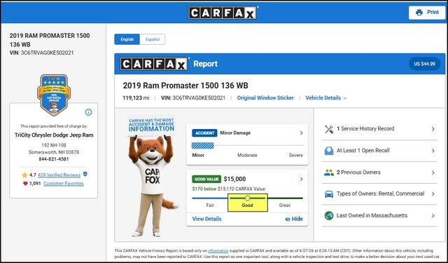 Used 2019 RAM ProMaster 1500 FWD image 11