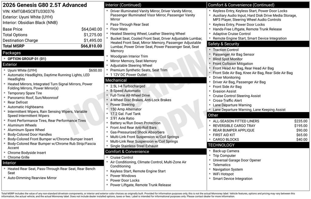 New 2026 Genesis G80 2.5T Advanced image 3