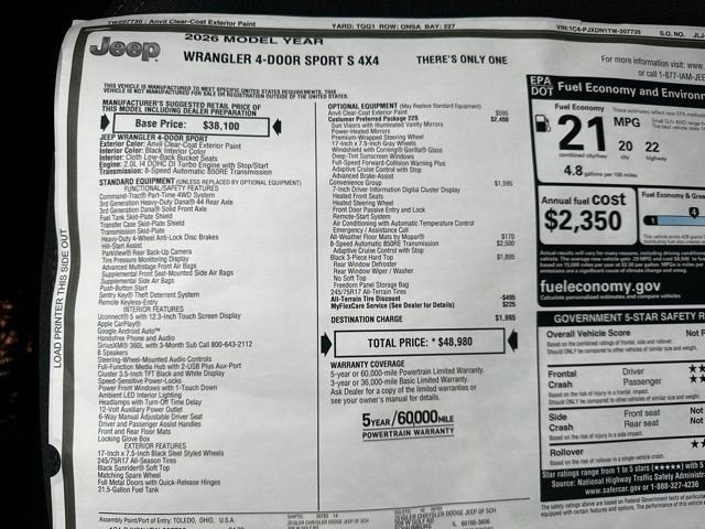 New 2026 Jeep Wrangler Unlimited Sport AWD/4WD image 29