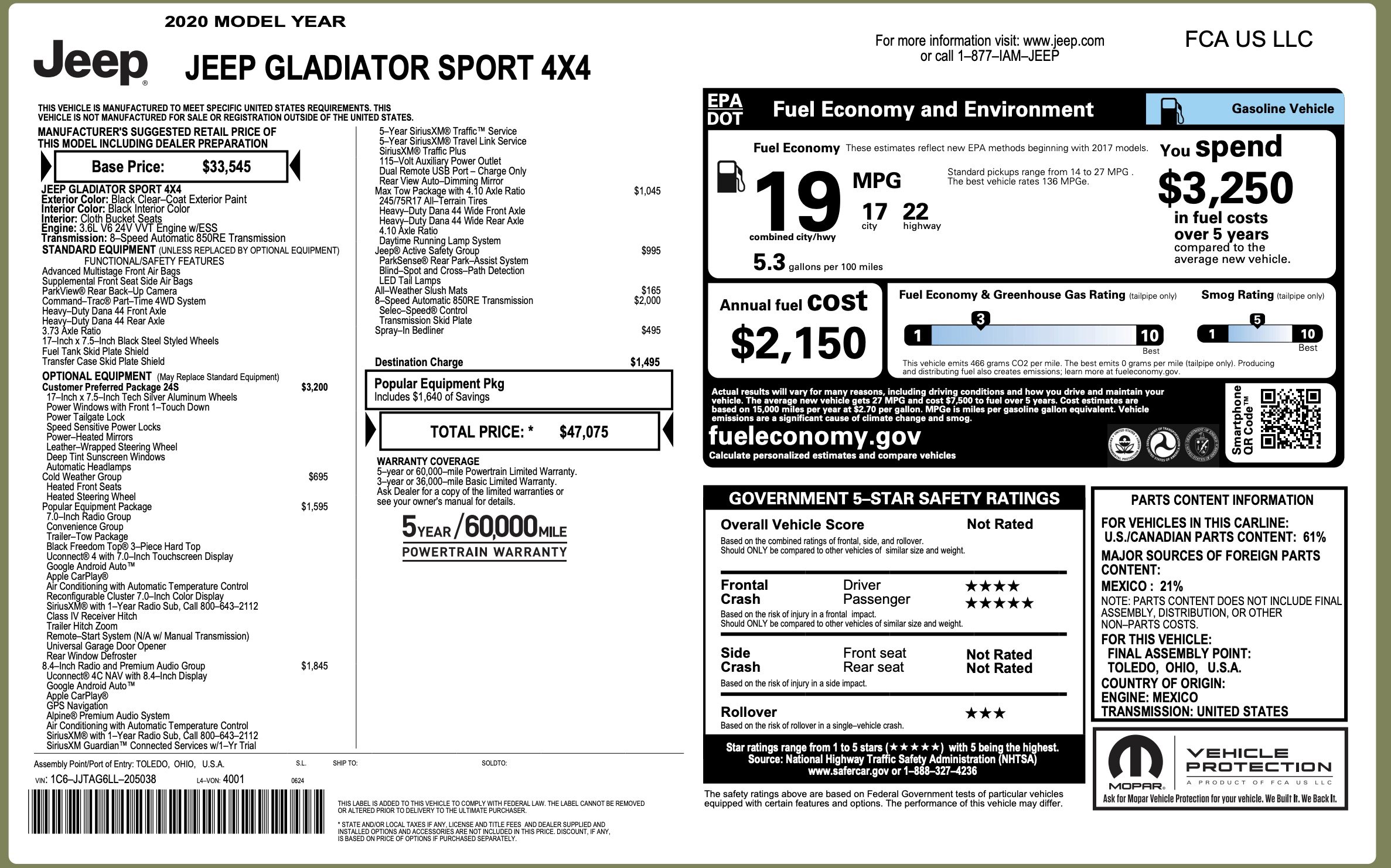 Used 2020 Jeep Gladiator Sport w/ Quick Order Package 24S image 7