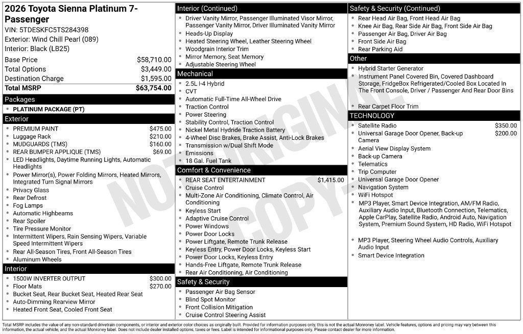 New 2026 Toyota Sienna Platinum AWD/4WD image 7