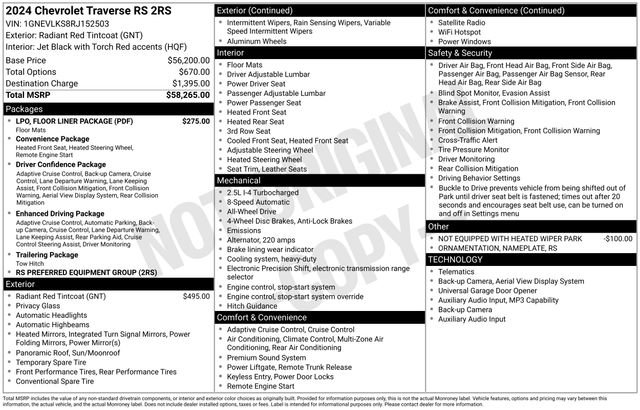 Used 2024 Chevrolet Traverse RS w/ LPO, Floor Liner Package image 4
