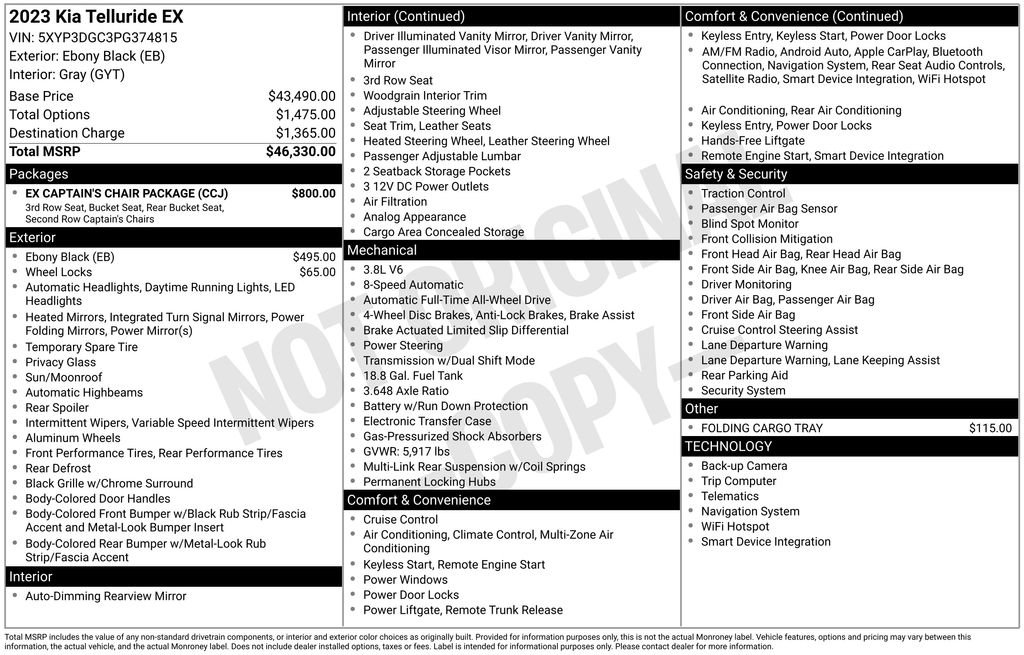 Used 2023 Kia Telluride EX w/ EX Captain's Chair Package image 2
